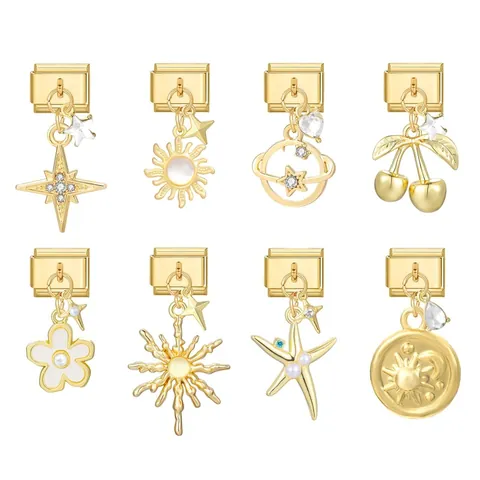 Edelstahl Italienische Charm Armband Glieder Vergoldet DIY Stern Sonne Planet Kirsche Blume Seestern Schmuckherstellung Anhänger