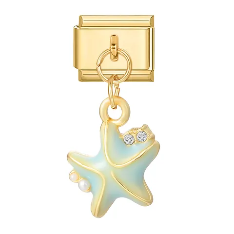 Gold Stainless Steel Italian Charm Dangle Bracelet Links For Women DIY Marine Starfish Dolphin Turtle Butterfly Zirconia Artificial Pearl Modular Jewelry Charms