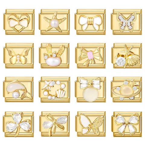 Moduli per Bracciale Italian Charms Fai da Te in Acciaio Inossidabile Placcato Oro Cuore Farfalla Stella Marina Accessori Gioielli Donna