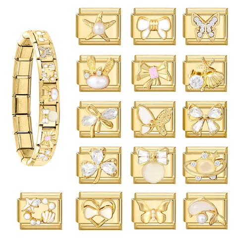 Moduli per Bracciale Italian Charms Fai da Te in Acciaio Inossidabile Placcato Oro Cuore Farfalla Stella Marina Accessori Gioielli Donna