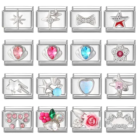 Maillons de Charm Italien en Acier Inoxydable Bijoux de Bracelet Modulaire DIY pour Femmes Maillons Étoile Papillon Fleur Cœur Cadeaux