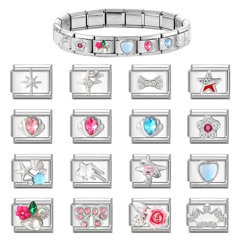 Maillons de Charm Italien en Acier Inoxydable Bijoux de Bracelet Modulaire DIY pour Femmes Maillons Étoile Papillon Fleur Cœur Cadeaux