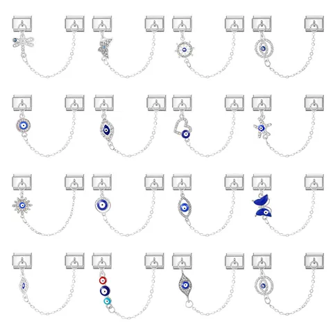 Stainless Steel Evil Eye Italian Charm Bracelet Link Pendant For DIY Jewelry Making Vintage Butterfly Heart Star Blue Enamel Zirconia Dangle Accessory Women