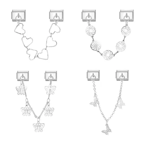 Link Charm Italiano in Acciaio Inossidabile Pendente Farfalla Cuore Floreale Modulare DIY Accessori Gioielli Donna Argento