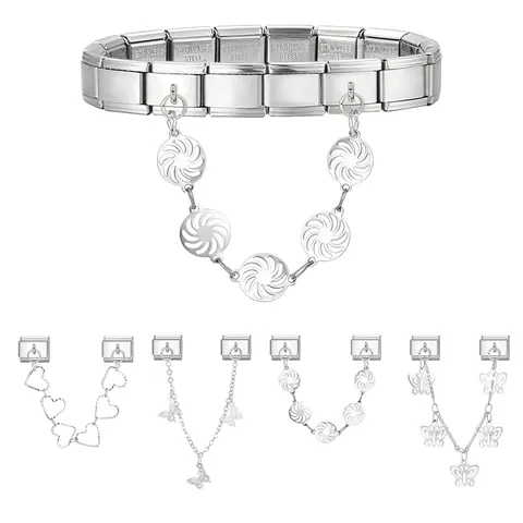 Link Charm Italiano in Acciaio Inossidabile Pendente Farfalla Cuore Floreale Modulare DIY Accessori Gioielli Donna Argento