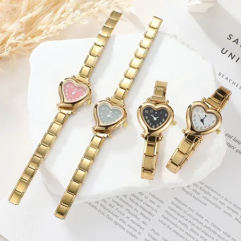 Women Fashion Stainless Steel Heart Shaped Watch Head DIY Modular Bracelet Watch Band Italian Charm Jewelry Watch Gift