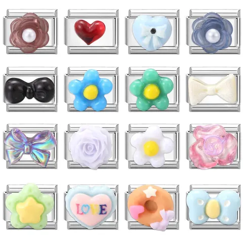 Edelstahl Italienische Charm Armband Glieder DIY Modulare Charms Für Damen Mädchen Süße Blumen Herz Schleife Design Schmuckherstellung Zubehör