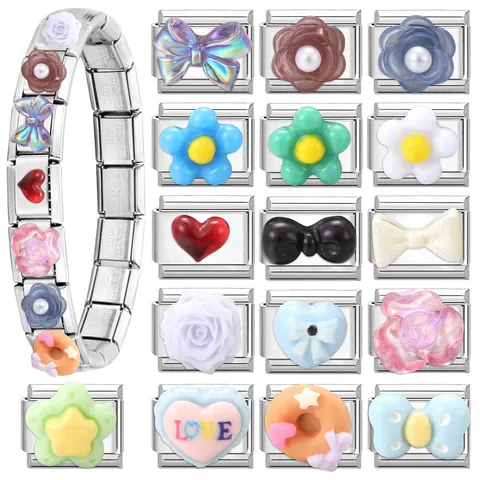 Edelstahl Italienische Charm Armband Glieder DIY Modulare Charms Für Damen Mädchen Süße Blumen Herz Schleife Design Schmuckherstellung Zubehör