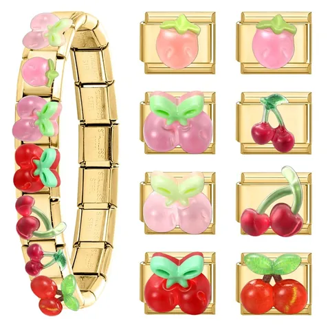 DIY Italian Charm Bracelet Links Stainless Steel Gold Plated Fruit Donut Candy Pattern Modular Charms For Jewelry Making Women