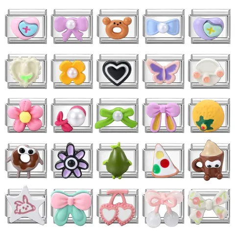 Italienisches Charm Armband Modulare Glieder Edelstahl DIY Schmuckherstellung Herz Blume Schleife Tier Frucht Charms Damen