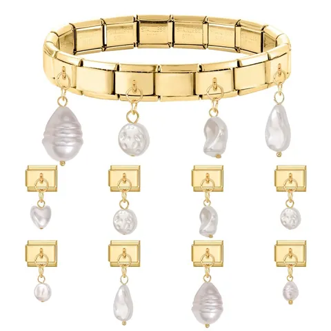 Italian Charm Links Gold Stainless Steel Bracelet Charms Heart Water Drop Baroque Pearl Pendant DIY Modular Jewelry Making