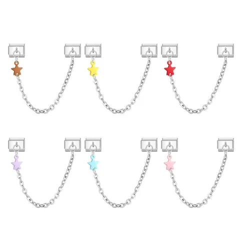 Edelstahl Italienisches Charm Armband Link Emaille Stern Anhänger Sicherheitskette Modular DIY Schmuck Zubehör Charm Armband