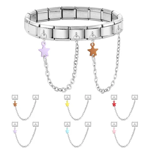 Edelstahl Italienisches Charm Armband Link Emaille Stern Anhänger Sicherheitskette Modular DIY Schmuck Zubehör Charm Armband