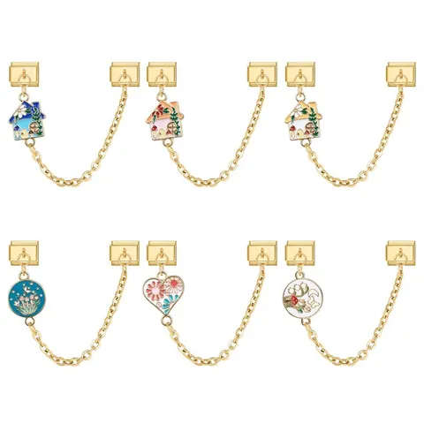 Gold Edelstahl Italienische Modulare Anhänger Emaille Haus Blume Schmetterling Sicherheitskette Für DIY Armband Schmuck