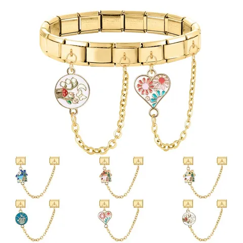 Gold Edelstahl Italienische Modulare Anhänger Emaille Haus Blume Schmetterling Sicherheitskette Für DIY Armband Schmuck