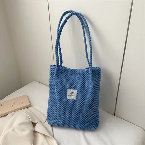 Women Large Capacity Waffle Texture Tote Bag Minimalist Cotton Blend Shoulder Bag Casual Solid Color Handbag For School Office