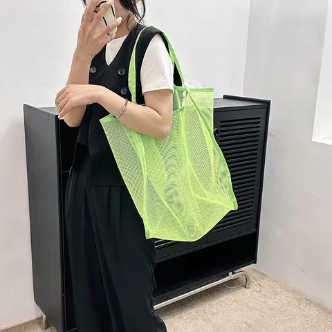 Bolso de Mano de Malla Transparente de Gran Capacidad para Mujer Moda Ligero Bolso de Compras Hueco Bolso de Hombro de Playa