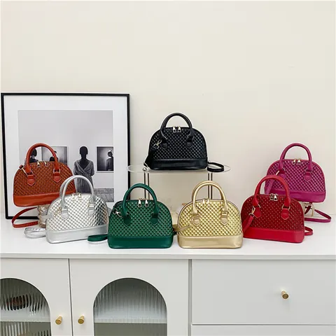 Women Fashion PU Leather Shell Bag Textured Handbag Small Crossbody Bag Gold Silver Red Solid Color Shoulder Bag For Daily Party
