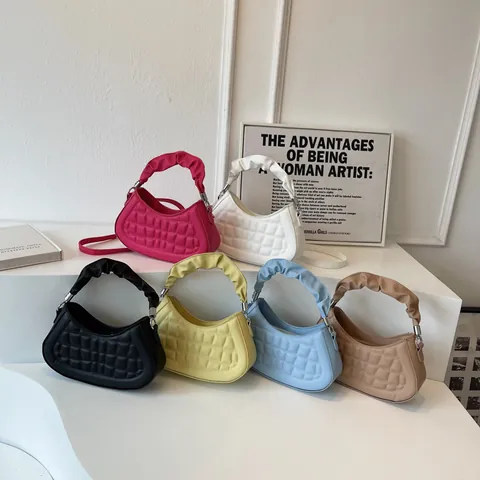 Borsa Sottobraccio a Mezzaluna in Pelle PU Trapuntata Per Donna Con Manico Arricciato Tracolla Rimovibile Borsa a Tracolla Casual di Moda