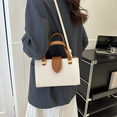 Damen Vintage PU Leder Lychee Muster Kleine Quadratische Tasche Casual Minimalistisch Handtasche Schulter Umhängetasche Goldene Hardware