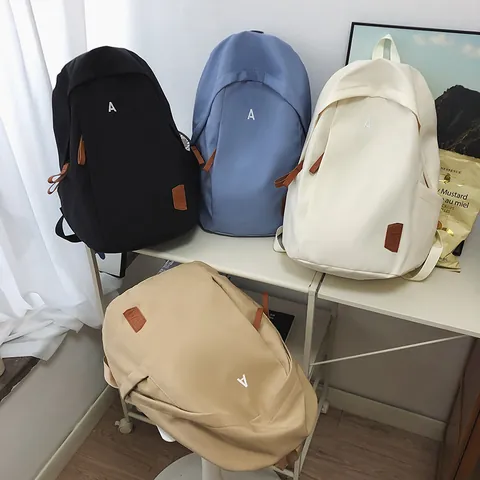 Sac à Dos Décontracté en Nylon pour Femmes Broderie de Lettres Minimaliste Petit Sac pour Étudiants Léger Grande Capacité Sac d'École