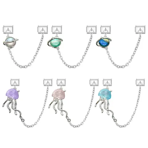 Link per Bracciale Charm Italiano in Acciaio Inossidabile per Creazione di Gioielli Modulari Fai da Te Tema Medusa Pianeta Ciondolo Argento