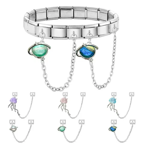 Link per Bracciale Charm Italiano in Acciaio Inossidabile per Creazione di Gioielli Modulari Fai da Te Tema Medusa Pianeta Ciondolo Argento