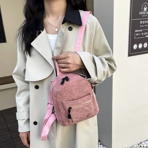 Women Casual Corduroy Mini Backpack Japanese Style Solid Color Small School Bag For Girls Teenagers Daily Travel Storage Bag