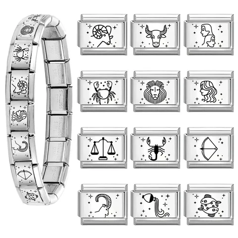 Minimalistische Roestvrijstalen Twaalf Sterrenbeelden Italiaanse Charm Armband Modulaire Schakels DIY Sieraden Accessoires