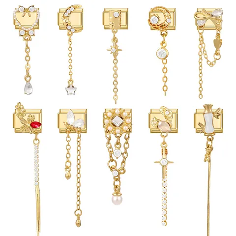 DIY Italienisches Charm-Armband Glieder Vergoldeter Edelstahl Herz Mond Stern Blume Quaste Charms Für Schmuckherstellung DIY