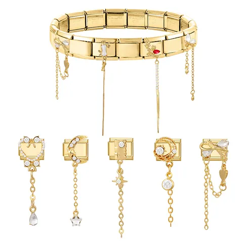 DIY Italienisches Charm-Armband Glieder Vergoldeter Edelstahl Herz Mond Stern Blume Quaste Charms Für Schmuckherstellung DIY
