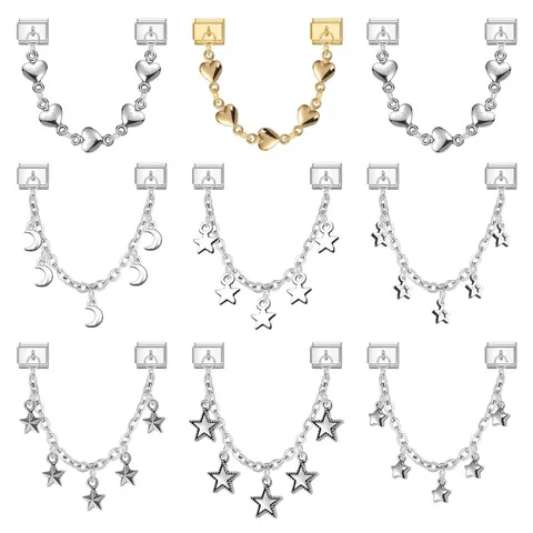 Stainless Steel DIY Italian Charm Bracelet Links With Heart Moon Star Dangle Charms Modular Jewelry Making Accessories