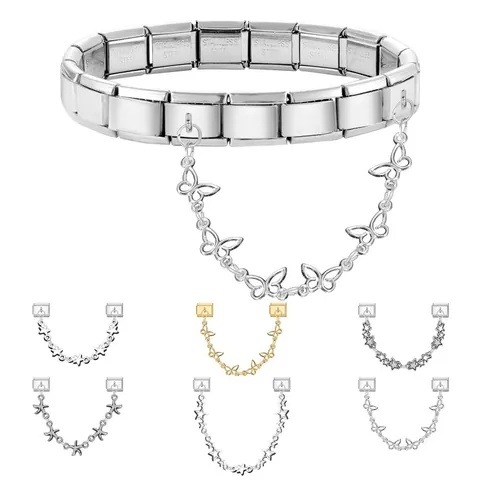 Stainless Steel Italian Charm Bracelet Link Butterfly Star Starfish Pendant Double Hanging DIY Jewelry Accessory For Women