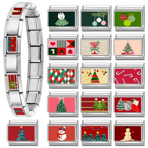 Weihnachten Edelstahl Italian Charm Link Rot Emaille DIY Armband Modul Für Schmuckherstellung Damen Geschenk