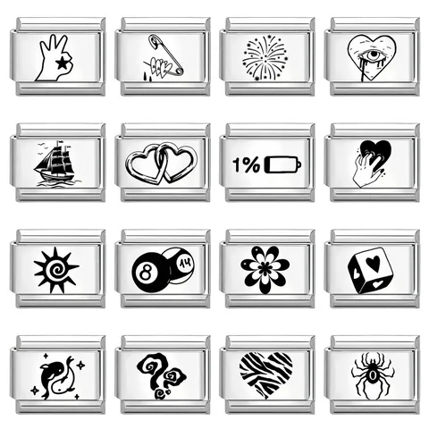 Stainless Steel Italian Charm Bracelet Links For DIY Modular Jewelry Making Laser Engraved Heart Star Symbol Interchangeable Beads Accessories For Women Men