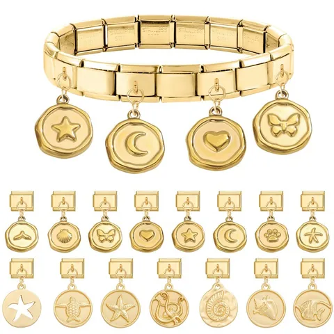 Edelstahl Vergoldete Italienische Modul Charm Glied Meerestier Runde Platte Anhänger Für DIY Armband Schmuck