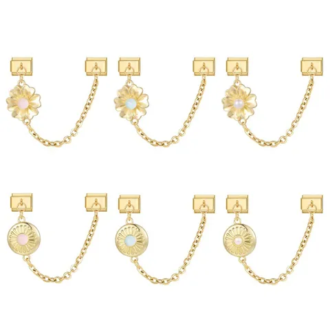Vergoldeter Edelstahl Italienisches Charm Armband Sicherheitskette Modular Blume Gänseblümchen Sonnenstrahl Muster Mit Perlen DIY Schmuckzubehör