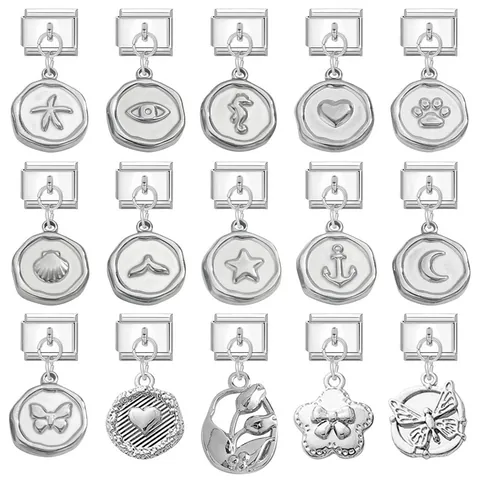 Ciondoli Italiani in Acciaio Inossidabile per Bracciale Modulare Gioielli DIY Argento Cuore Stella Marina Luna Farfalla Pendenti