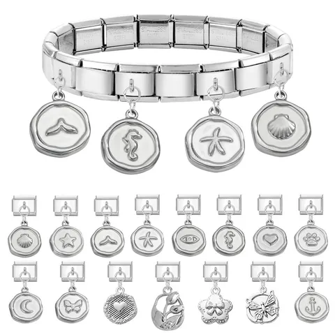 Ciondoli Italiani in Acciaio Inossidabile per Bracciale Modulare Gioielli DIY Argento Cuore Stella Marina Luna Farfalla Pendenti