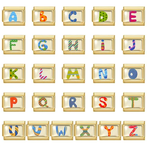 DIY Italienisches Charm Armband Glieder Edelstahl Vergoldet Alphabet A-Z Buntes Muster Modulare Anhänger Für Damen Herren Schmuckherstellung Zubehör