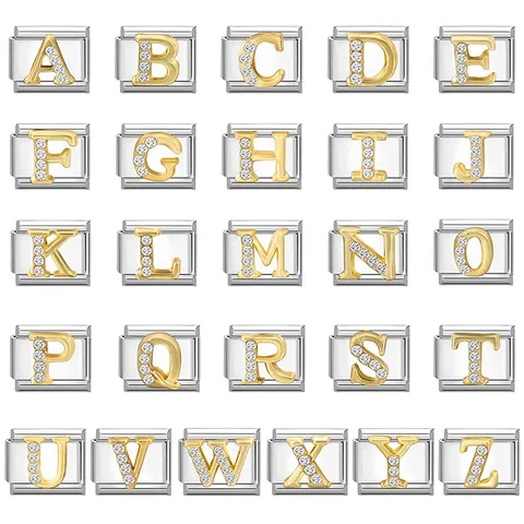 DIY Italian Charm Bracciale Links Acciaio Inossidabile Alfabeto Lettera Oro Argento Strass Intarsiato Gioielli Fai Da Te