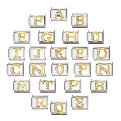 DIY Italian Charm Bracciale Links Acciaio Inossidabile Alfabeto Lettera Oro Argento Strass Intarsiato Gioielli Fai Da Te