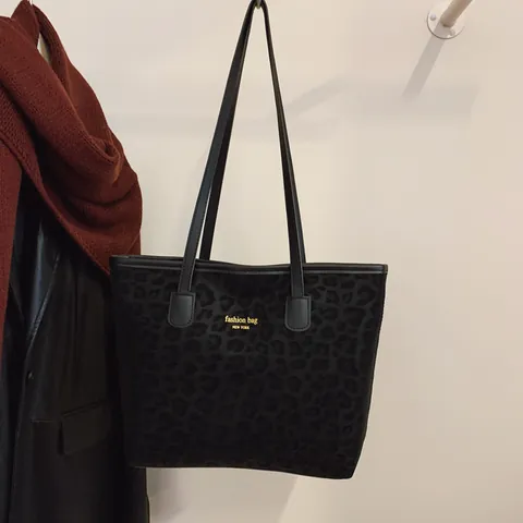 Damen Mode Leopardenmuster Tote Bag PU Leder Große Kapazität Schultertasche NEW YORK Schriftzug Einfach Täglich Pendler Handtasche