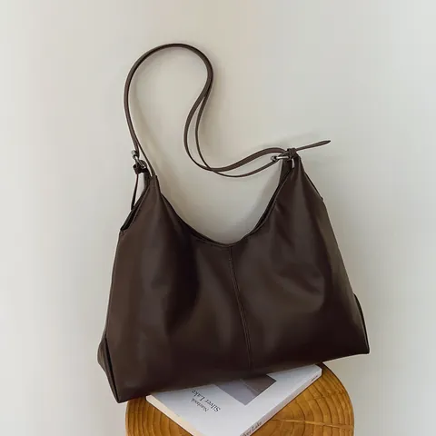 Women's Retro Large Capacity Tote Bag Minimalist PU Leather Shoulder Underarm Bag Solid Color Commute Daily Handbag