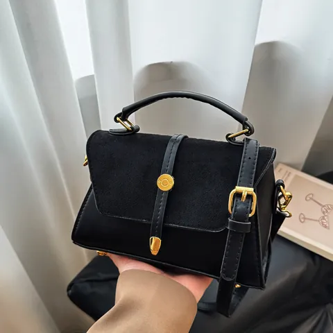 Vintage Splicing PU Leather Handbag For Women Elegant Wine Red Brown Black Small Square Shoulder Bag With Gold Metal Buckle