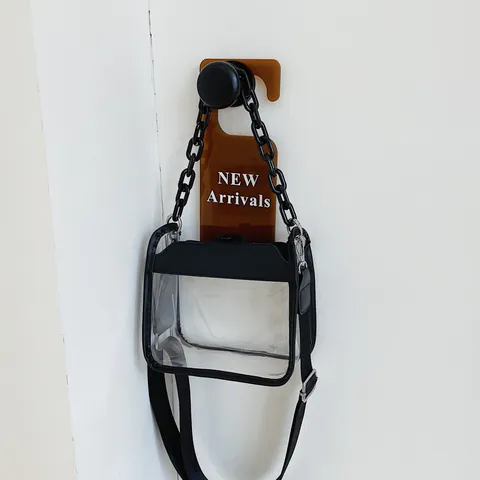 Fashion Clear PVC Crossbody Bag For Women Small Transparent Square Handbag With Chunky Chain And Adjustable Wide Strap