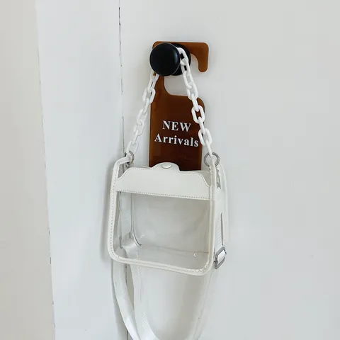 Fashion Clear PVC Crossbody Bag For Women Small Transparent Square Handbag With Chunky Chain And Adjustable Wide Strap