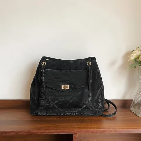 Borsa Tote Pieghettata da Donna Moda Grande Capacità in Pelle PU Borsa a Spalla Con Tracolla a Catena Chiusura a Girello
