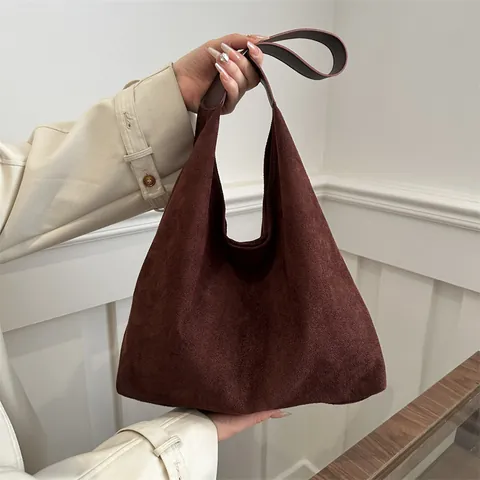 Faux Suede Frosted PU Leather Hobo Bag Large Capacity Slouchy Shoulder Tote For Women Retro Commute