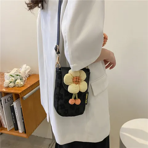 Women Cute 3D Flower Mobile Phone Bag Mini Crossbody Bag Floral Pattern Textured PU Fabric Small Shoulder Bag For Girls